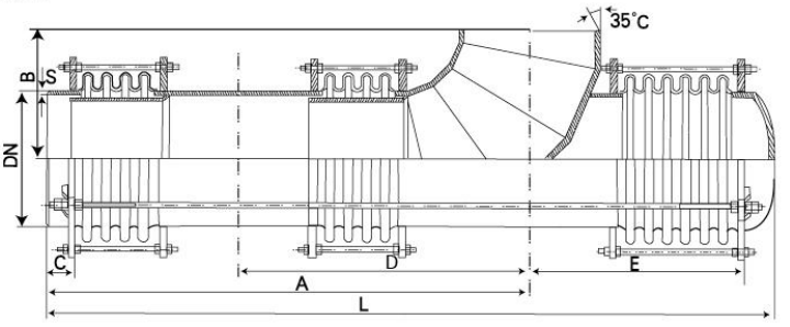 曲管压力平衡型膨胀节结构图